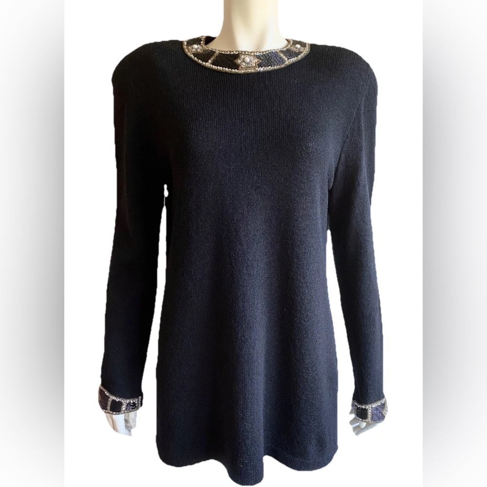 Don Sayres for Wellmore EVENING SWEATER Santana Knit Beaded Neiman Marcus Black